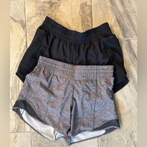 2 pair Lululemon Hotty Hot shorts size 4 - black and gray